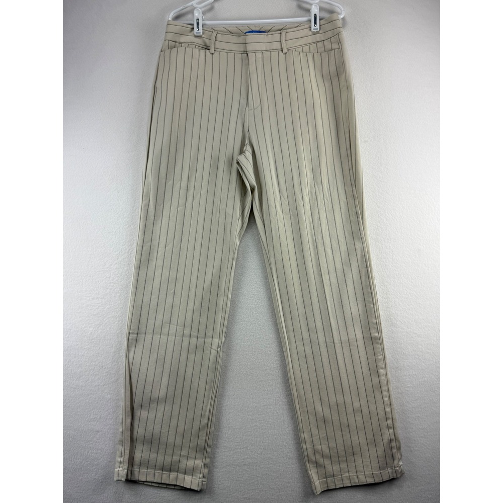 Dockers Metro Pant Womens 12 Med Cream Navy Pinstripe Straight Leg Trousers